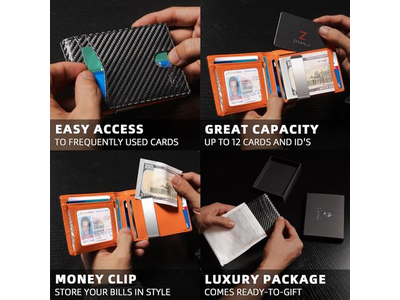 Portefeuille — Slim Wallet for Men with 12 Card Slots ID Window and Money Clip