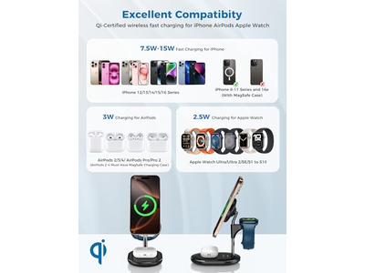 Chargeur — 3 in 1 Wireless Charging Station for Apple MagSafe Charger