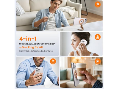 Poignée pour téléphone — 4-in-1 Magnetic Phone Grip Stand with Finger Strap Loop and Kickstand