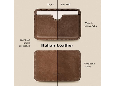 Portefeuille — Handcrafted Leather Card Wallet - Slim Magnetic - 2-Card Holder - Coco