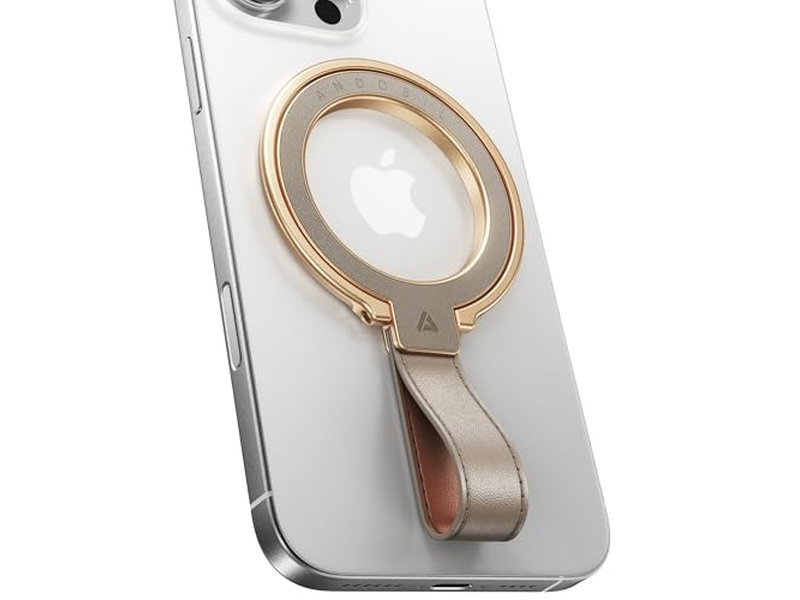 Poignée pour téléphone — Leather Magnetic Phone Grip with Adjustable Ring Kickstand for MagSafe