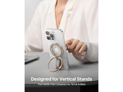 Poignée pour téléphone — Leather Magnetic Phone Grip with Adjustable Ring Kickstand for MagSafe