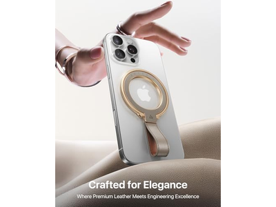 Poignée pour téléphone — Leather Magnetic Phone Grip with Adjustable Ring Kickstand for MagSafe