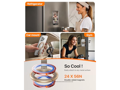 Poignée pour téléphone — Leather Magnetic Phone Grip with Adjustable Ring Kickstand for MagSafe