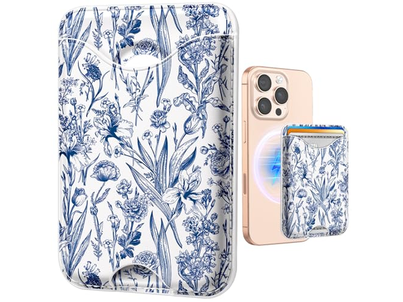 Portefeuille — Magnetic Card Holder Wallet for iPhone - Blue Flower Pattern Fits 3 C