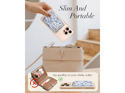 Portefeuille — Magnetic Card Holder Wallet for iPhone - Blue Flower Pattern Fits 3 C