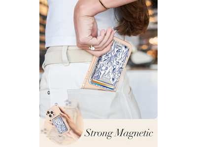 Portefeuille — Magnetic Card Holder Wallet for iPhone - Blue Flower Pattern Fits 3 C