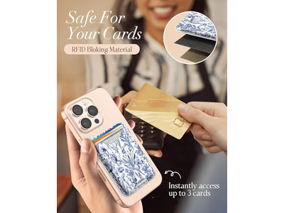 Portefeuille — Magnetic Card Holder Wallet for iPhone - Blue Flower Pattern Fits 3 C