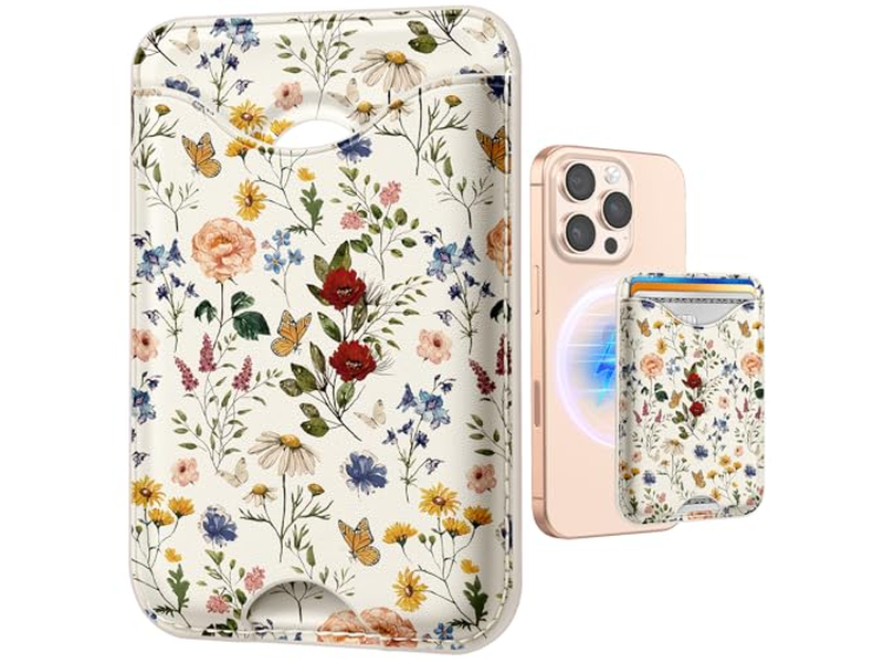 Portefeuille — Magnetic Card Holder Wallet with Floral Pattern for iPhone Series