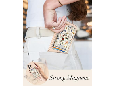 Portefeuille — Magnetic Card Holder Wallet with Floral Pattern for iPhone Series