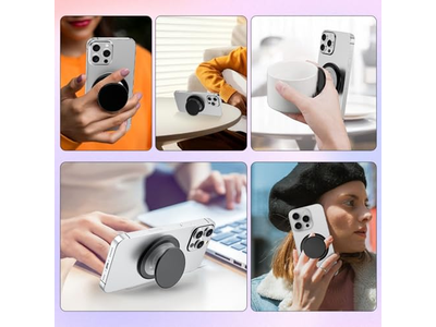 Poignée pour téléphone — Magnetic Phone Grip Holder with Collapsible Stand Transparent Pink