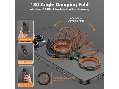 Poignée pour téléphone — Magnetic Phone Grip Stand with Adjustable Kickstand and Finger Strap