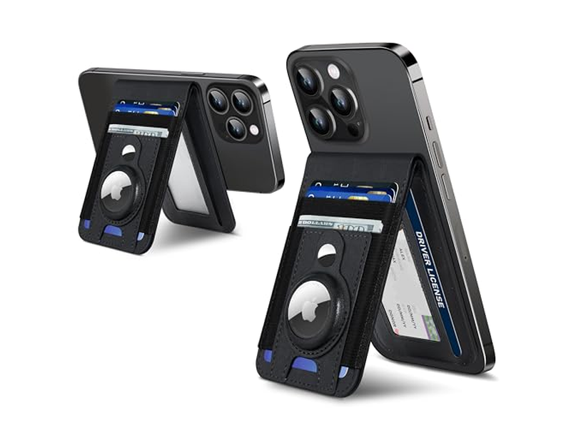 Portefeuille — Magnetic Wallet Stand with Airtag Holder ID Window 4 Card Slots RFI
