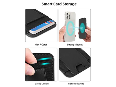 Portefeuille — Magnetic Wallet with 2 Card Slots for iPhone Vegan Leather Black