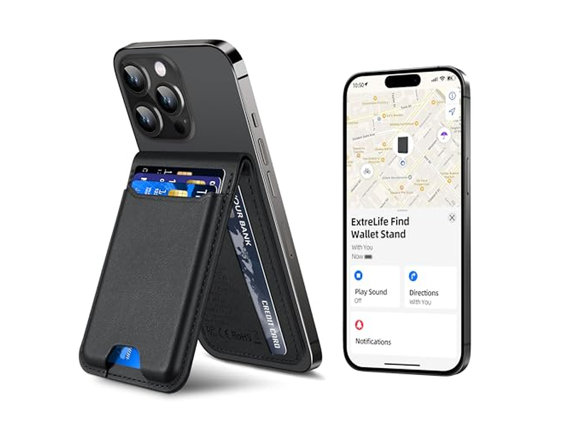 Portefeuille — Magnetic Wallet with Adjustable Stand 3 Card Slots Vegan Leather Bl