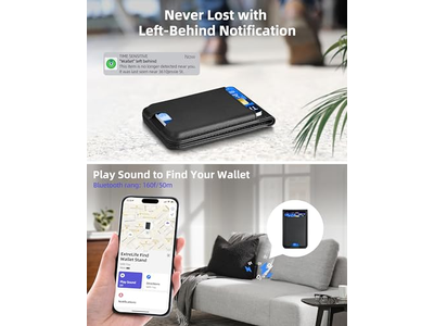 Portefeuille — Magnetic Wallet with Adjustable Stand 3 Card Slots Vegan Leather Bl