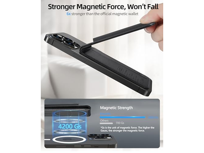 Portefeuille — Magnetic Wallet with Adjustable Stand 3 Card Slots Vegan Leather Bl