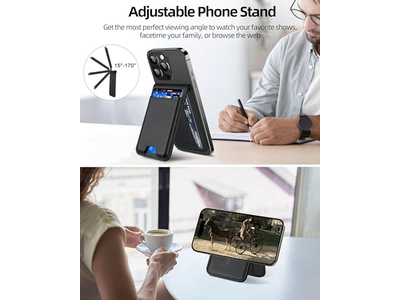 Portefeuille — Magnetic Wallet with Adjustable Stand 3 Card Slots Vegan Leather Bl