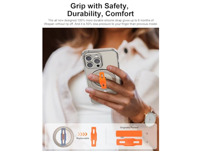 Poignée pour téléphone — MagSafe Compatible Phone Grip Stand with Replaceable Finger Strap