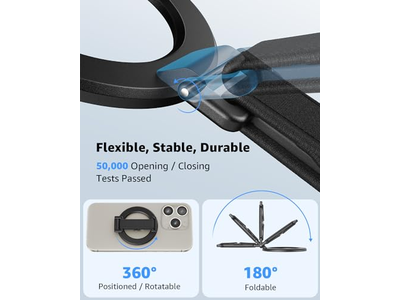 Poignée pour téléphone — MagSafe Phone Grip with Finger Strap and Kickstand Loop Black