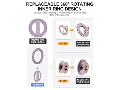 Poignée pour téléphone — Phone Grip Stand with Replaceable Finger Loop and Magnetic Ring Holder