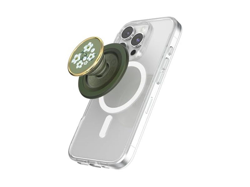 Poignée pour téléphone — Phone Grip with Kickstand Magnetic Stand Swappable Top Green Flower