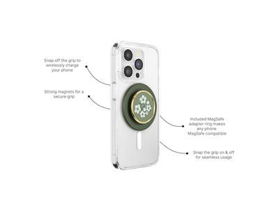 Poignée pour téléphone — Phone Grip with Kickstand Magnetic Stand Swappable Top Green Flower