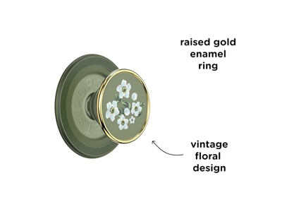 Poignée pour téléphone — Phone Grip with Kickstand Magnetic Stand Swappable Top Green Flower