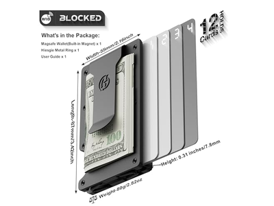 Portefeuille — Slim Wallet with Money Clip RFID Blocking Metal Card Holder Black