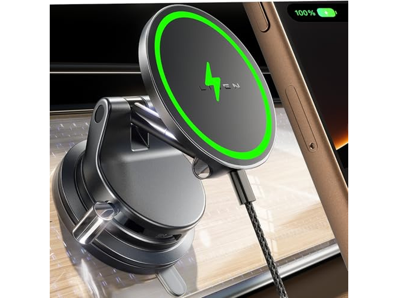Chargeur — Suction Cup Phone Mount 15W Magsafe Car Mount Charger